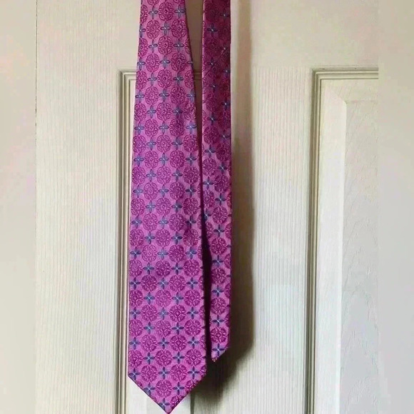 LOUIS DELL’OLIO Made in Italy 100% Silk Pink & Blue Patterned Necktie - Picture 3 of 6